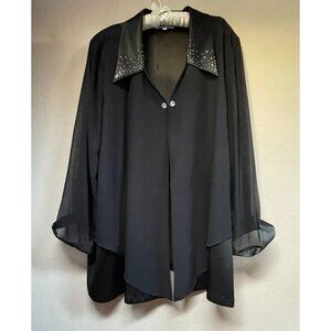 Voulez Vous New York Womens Size 2X Beaded Collar Long Sleeve Chiffon Blouse Top